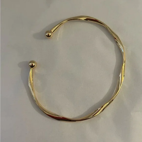 NEW Fashion Sizable Golden-Tone Twisted Alloy Open Bangle Bracelet Balled Ends - Picture 5 of 7